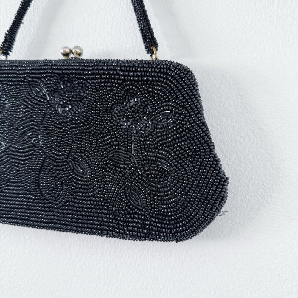 Vtg Black Beaded Evening Bag Purse Richere Bag by Walborg 1960s Made In Japan - Picture 4 of 16